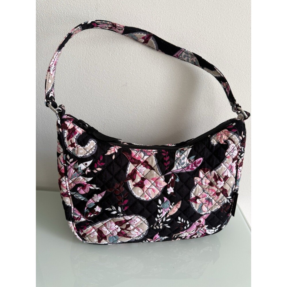 Vera Bradley Quilted Floral Shoulder Bag Purse Black Pink Retired Pattern